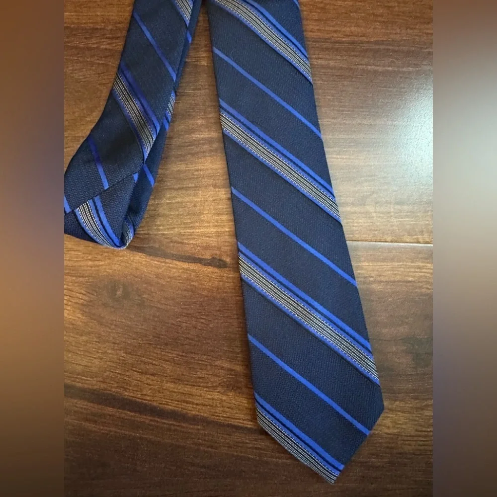CALVIN KLEIN Blue and Black Striped Tie